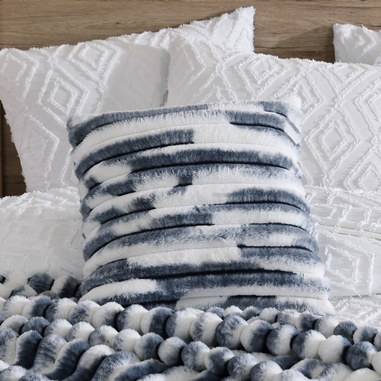 Blue faux outlet fur throw pillows